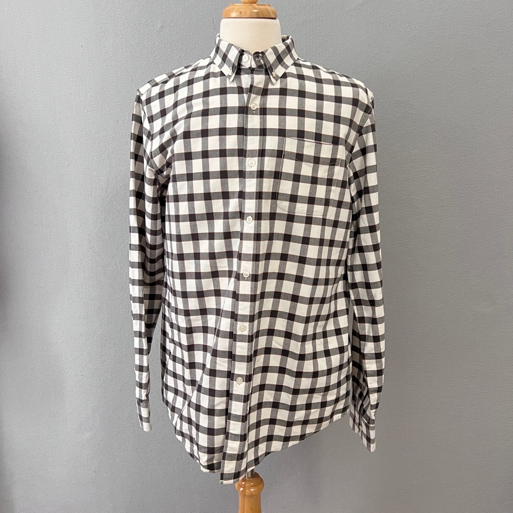 L.L. Bean Signature Button Down Men Large Tall Black White Check Plaid Heavy